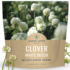SWEET YARDS White Dutch Clover packet front view, ideal for starting a 1,000 sq ft meadow.