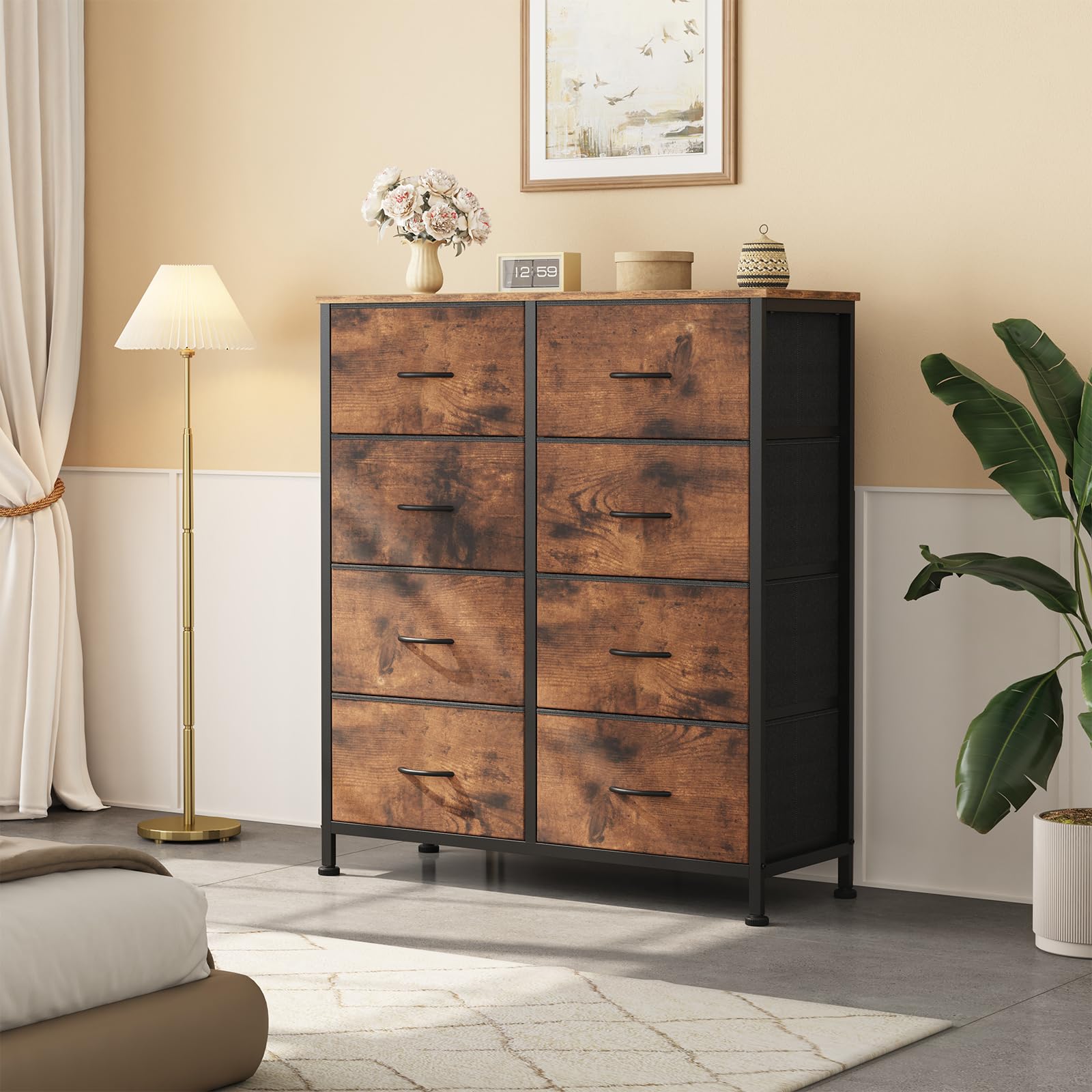 Sweetcrispy fabric-tower side view showcasing spacious storage in a bedroom