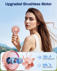 Foldable mini travel fan shown in a compact, portable form.