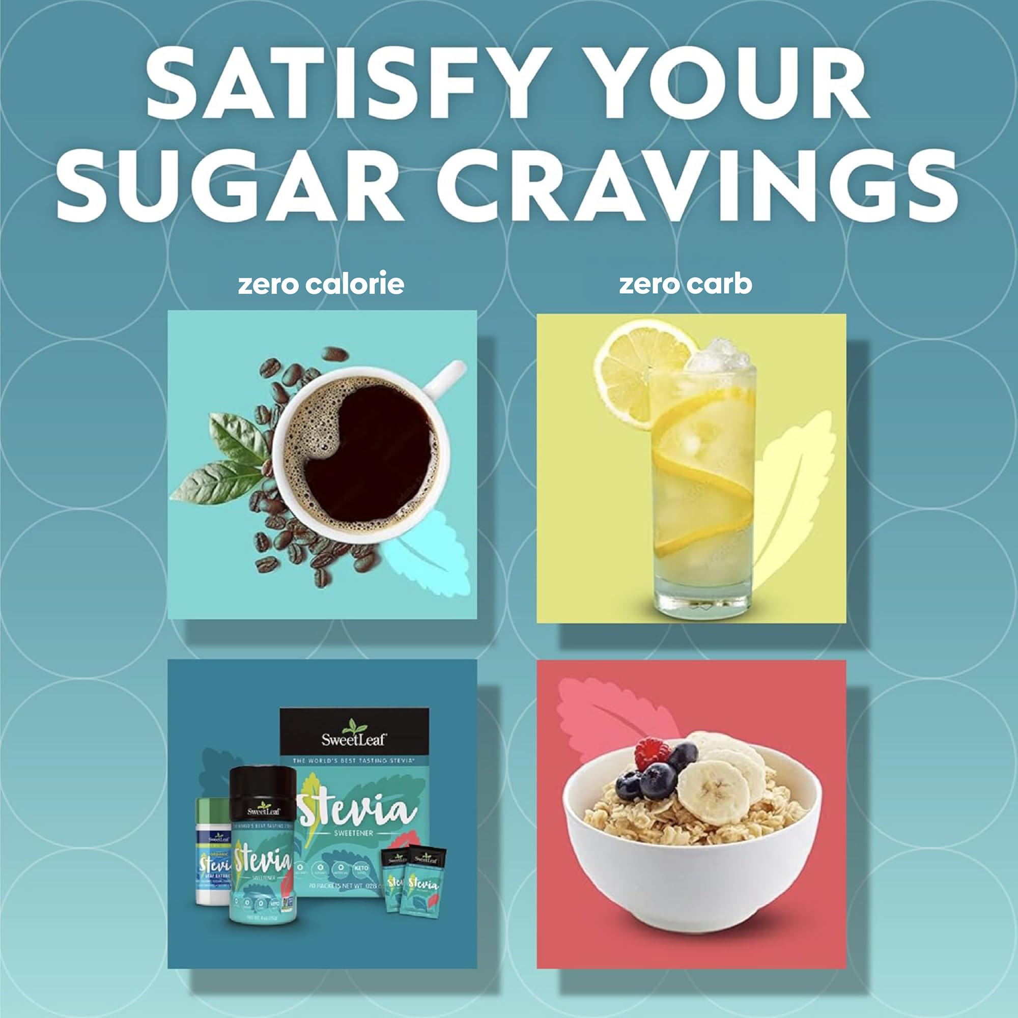 SweetLeaf stevia packets highlighted as no added sugar