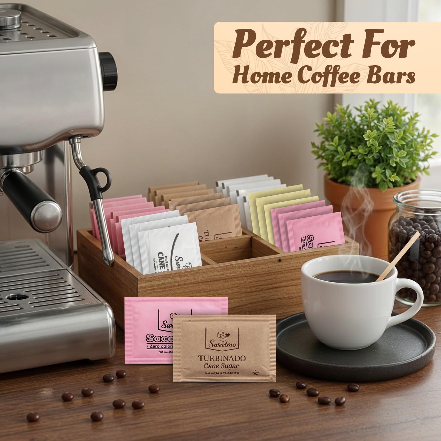Sweetmo Cane Sugar packets showcase classic sweetness in a convenient 100-count collection.