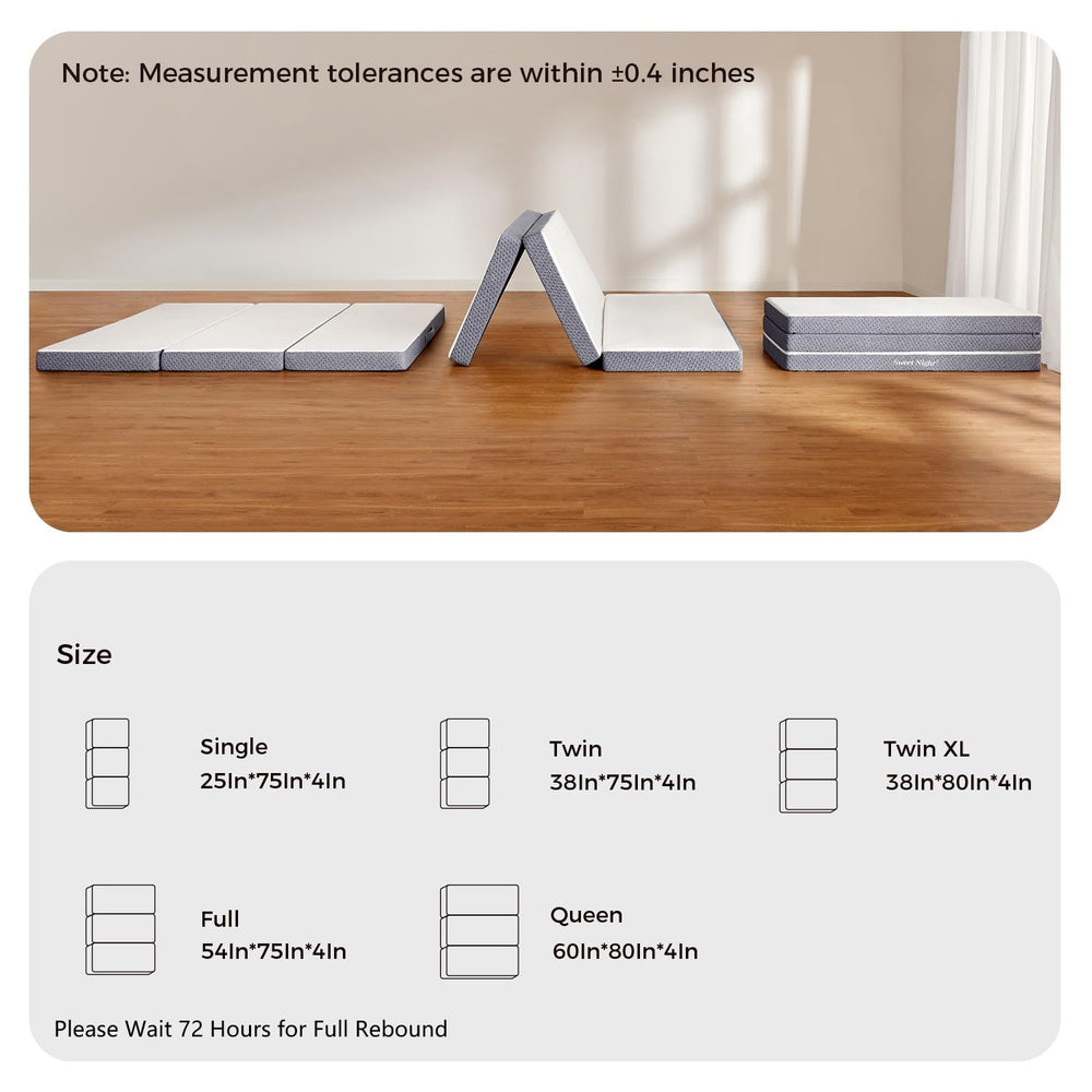Sweetnight tri-folding mattress vacuum-packed in a box for delivery.