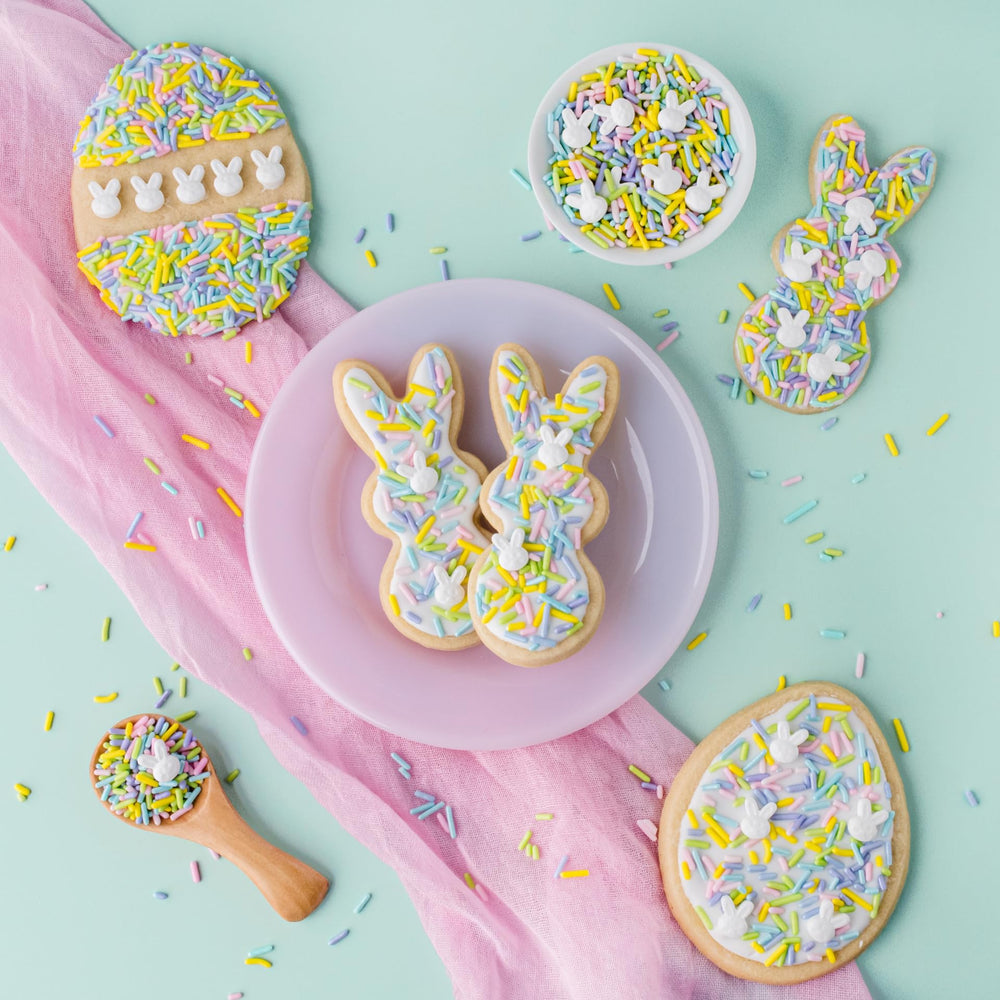 Sweets Indeed Easter Sprinkles cookie decorating provides uniform sprinkle distribution for charming cookies.