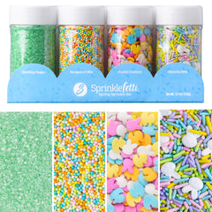 Sweets Indeed Easter Sprinkles four-pack packaging for festive baking and easy organization.