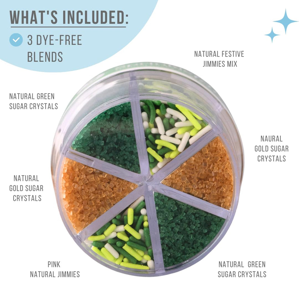 Sweets Indeed green and gold sugar sprinkles with natural dyes for bake-ready color