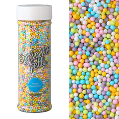 Sweets Indeed pastel nonpareil sprinkles bottle ready for cake decorating.