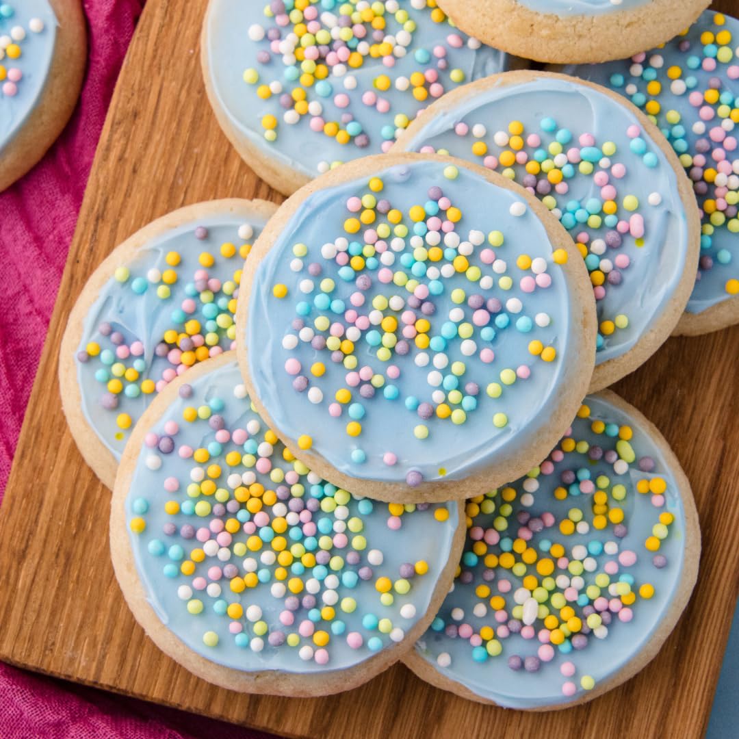 Sweets Indeed pastel nonpareils brighten donuts with soft spring tones.