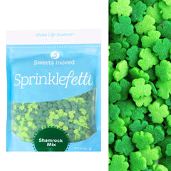 Sweets Indeed shamrock sprinkles in vibrant clover green for festive cupcakes.