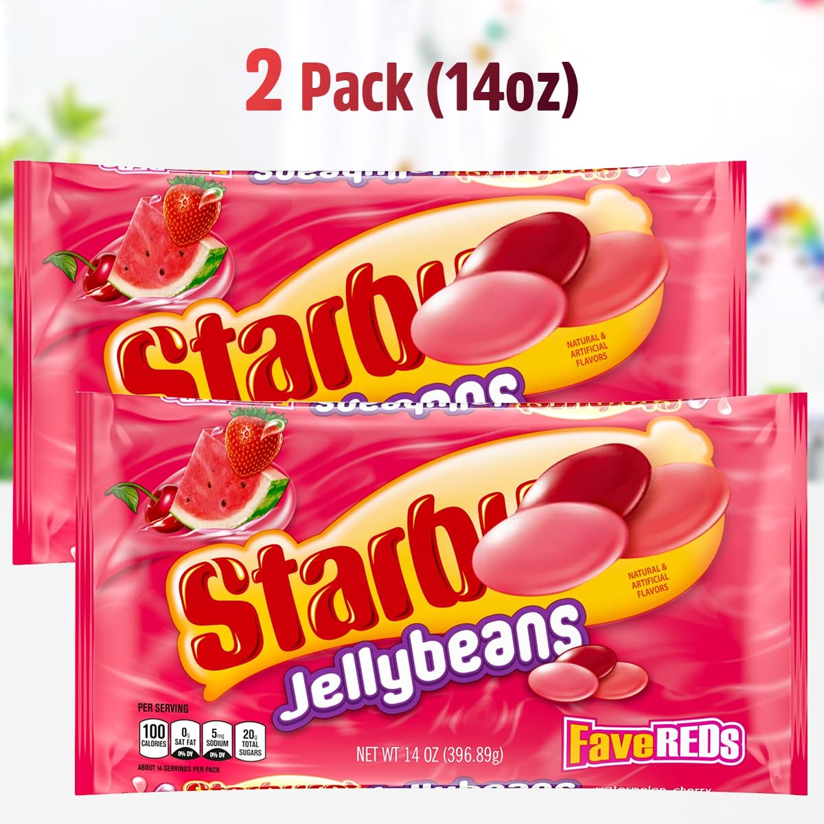 SWEETSIDE CANDY CO FaveREDS jelly beans closeup of watermelon, cherry, strawberry tastes.