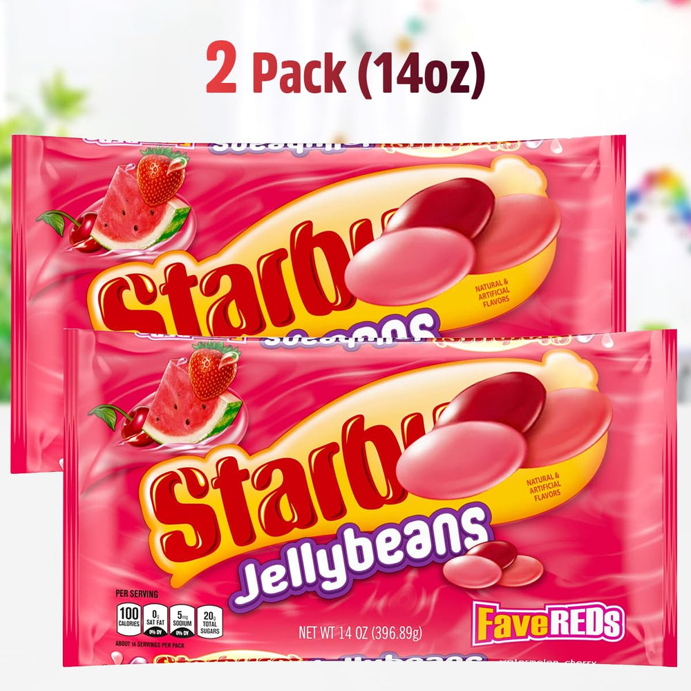 SWEETSIDE CANDY CO FaveREDS jelly beans closeup of watermelon, cherry, strawberry tastes.
