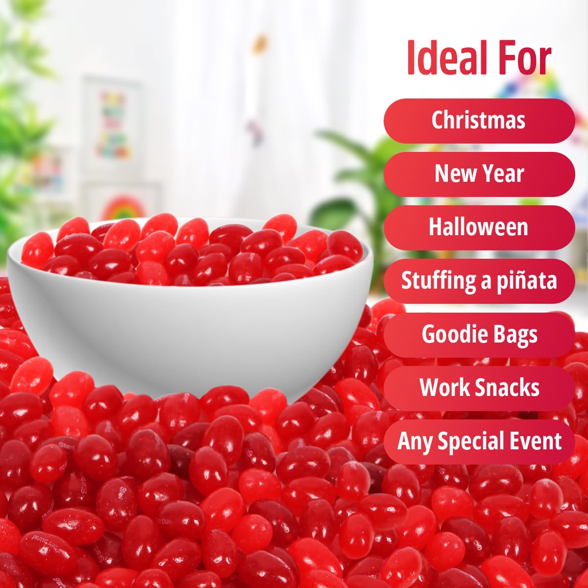 SWEETSIDE CANDY CO FaveREDS jelly beans real fruit juice flavors highlighted for natural taste.