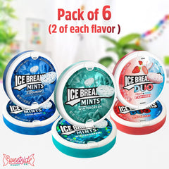 Ice Breakrs Variety Pack flavors close up showing wintergreen and duo mints