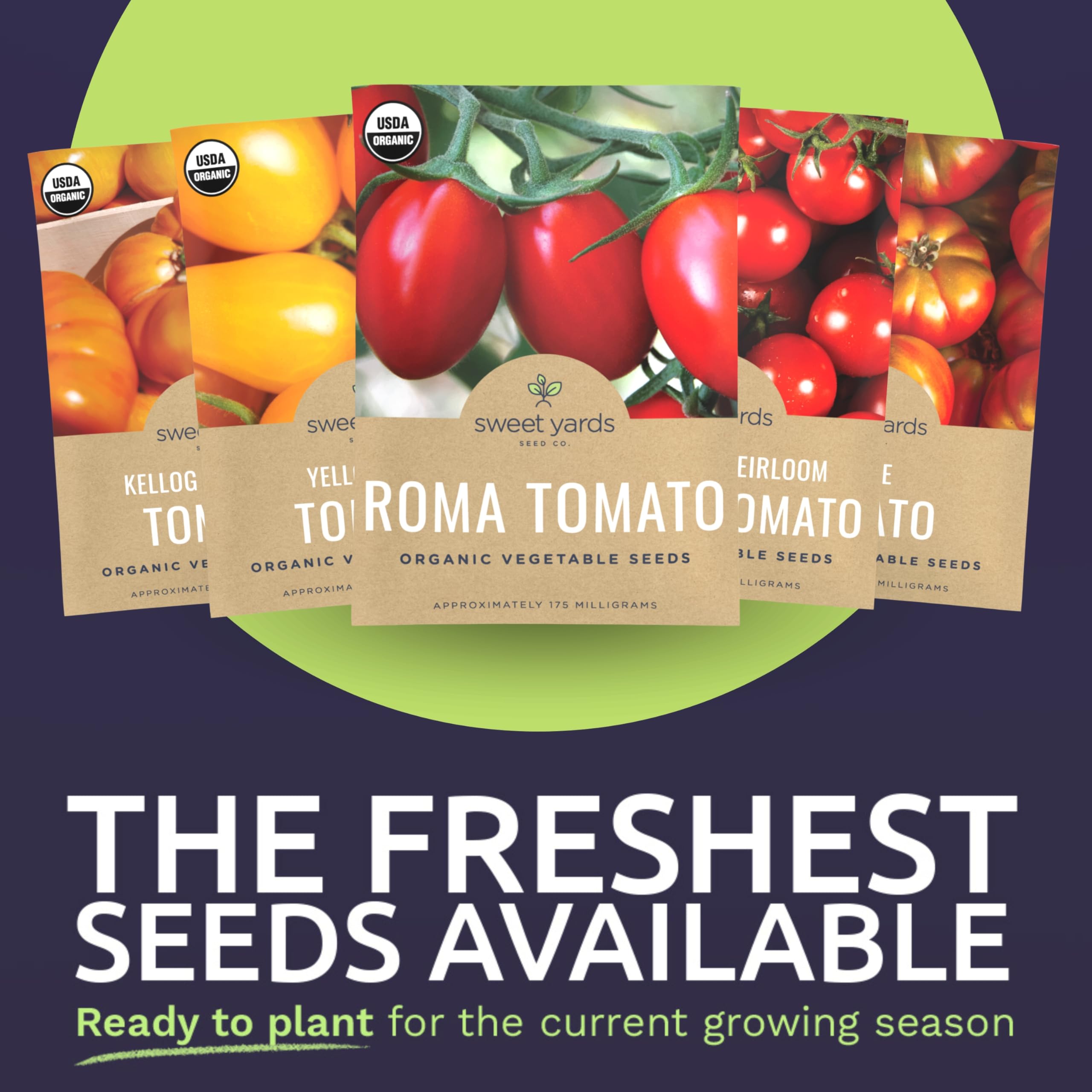 Sweet Yards Kellog Beefsteak seed packet for large slicing tomatoes.