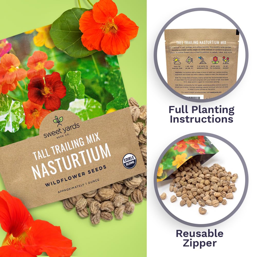 SWEET YARDS Nasturtium seeds attract pollinators along a colorful border