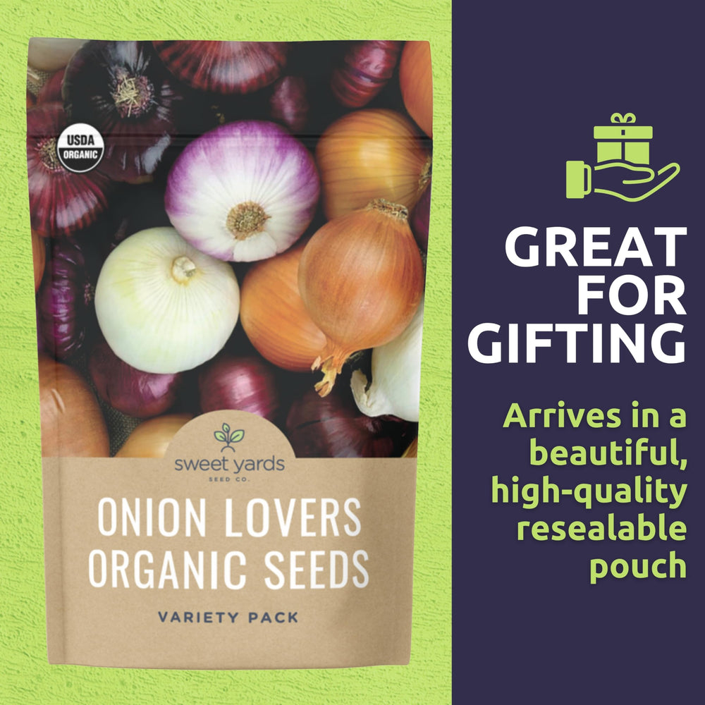 Gladstone Onion seed packet by Sweet Yards for reliable yields