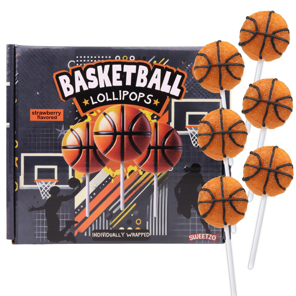 Sweetzo basketball lollipop unwrapped, ideal for game-day treats and celebrations.
