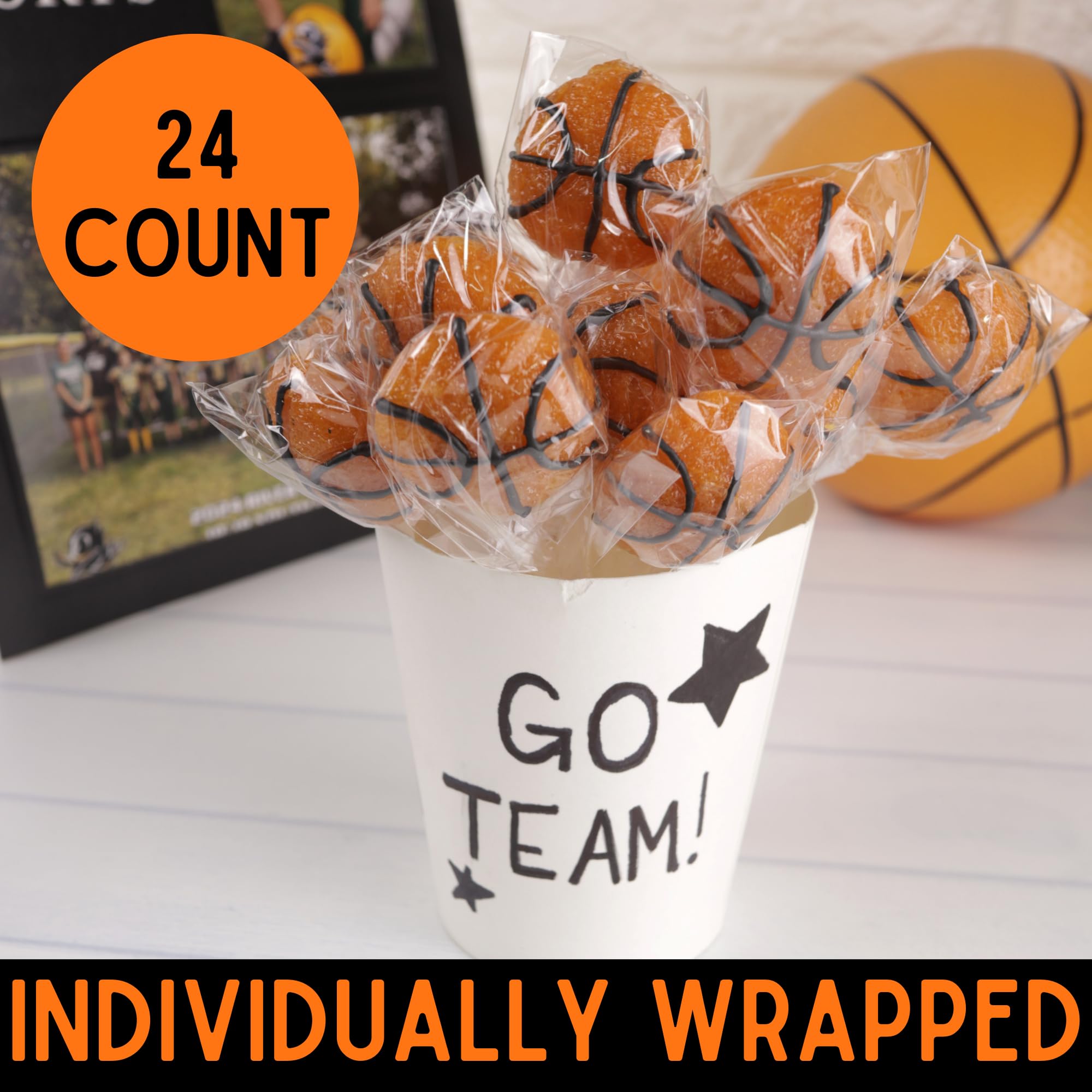 Sweetzo basketball-themed party decor with colorful lollipops.