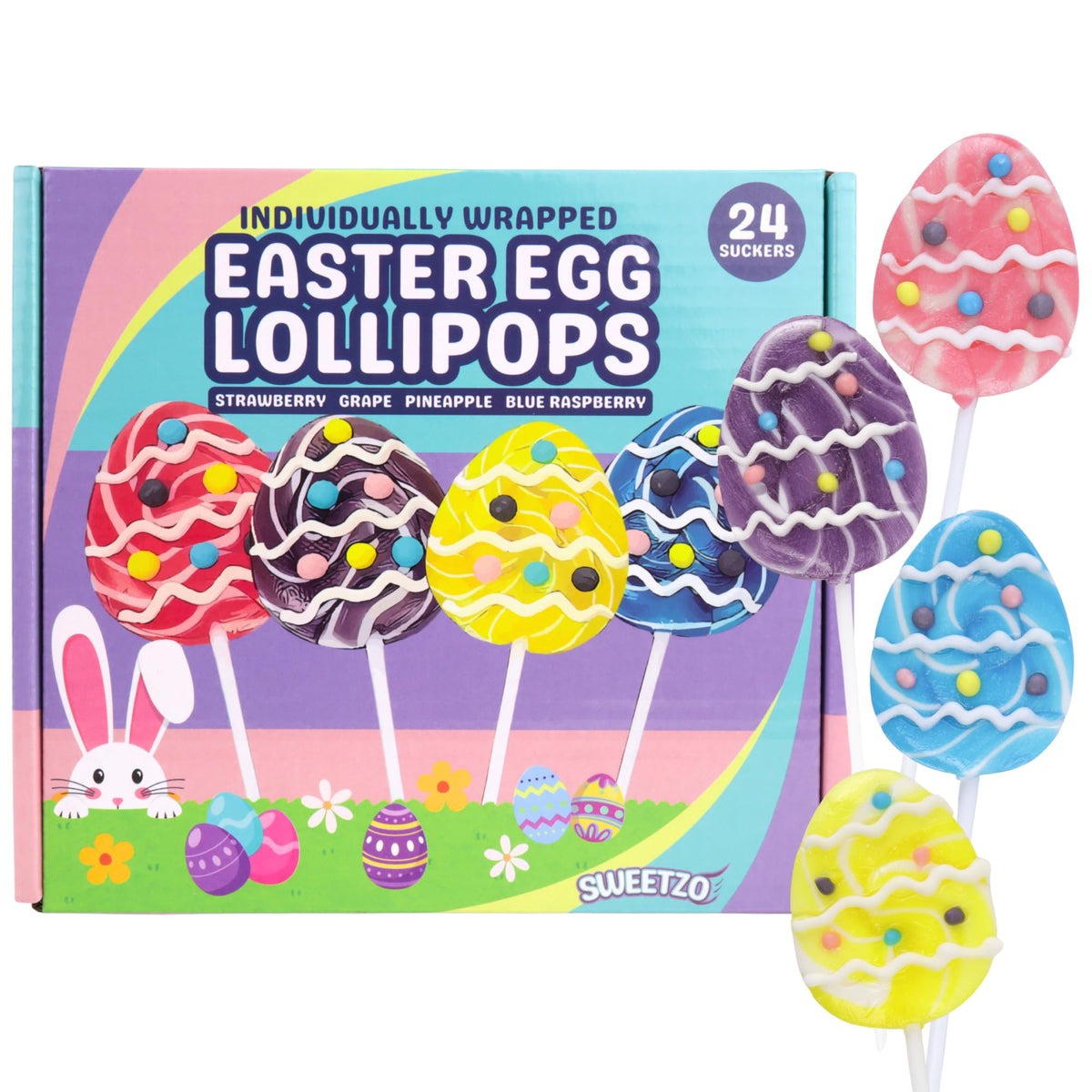Sweetzo Easter Egg Lollipops in a colorful Easter basket, ideal for sharing