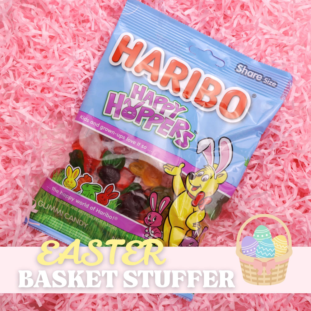 Sweetzo Haribo Happy Hoppers orange-flavored gummies, vibrant and kid-friendly.