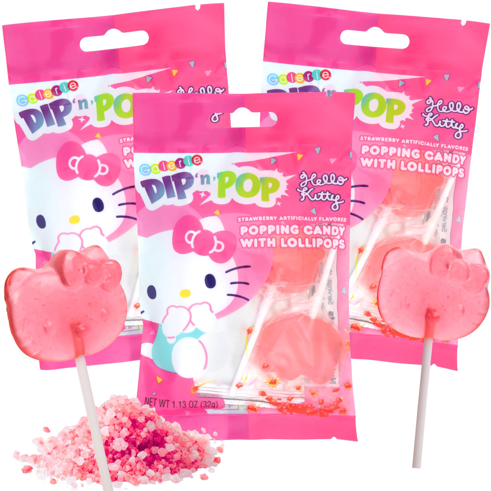 Sweetzo Hello Kitty strawberry lollipop with popping candy, ideal for celebration moments.