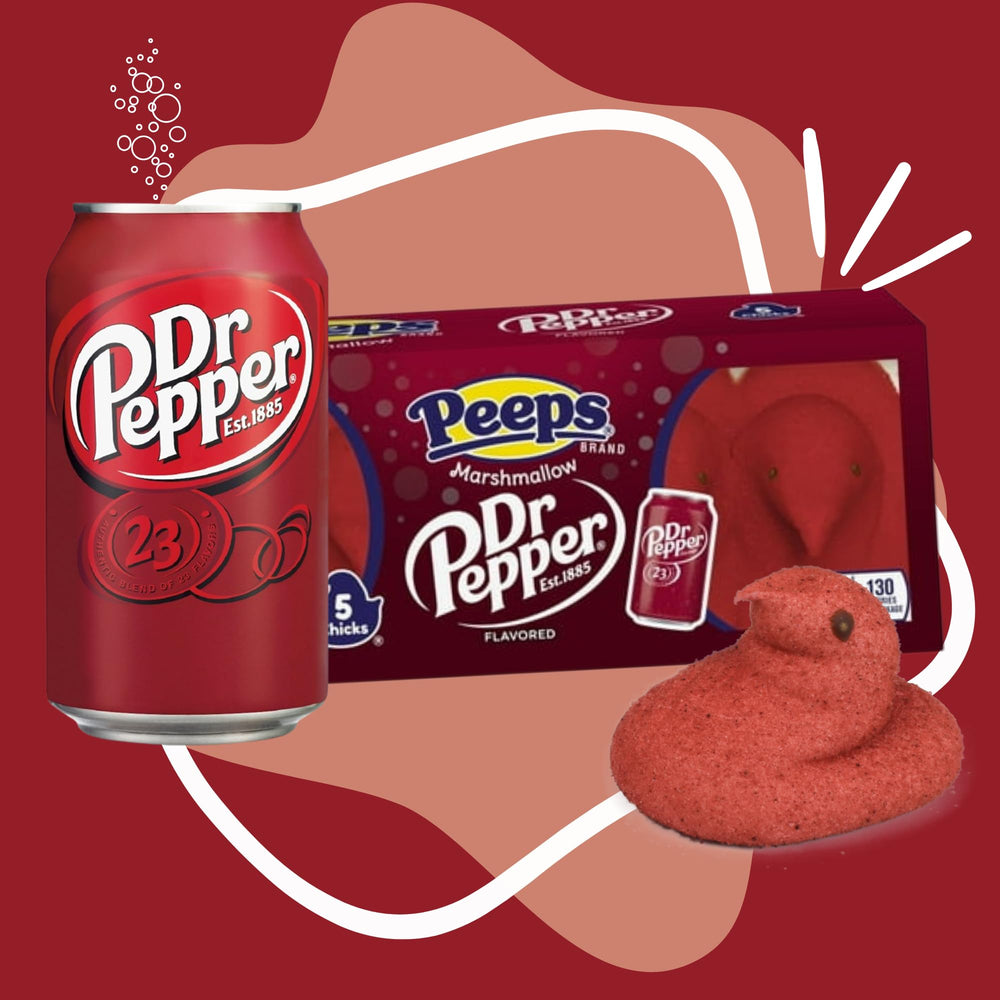 Gift-ready packaging for Easter baskets with Sweetzo Peeps Dr Pepper marshmallow chicks.