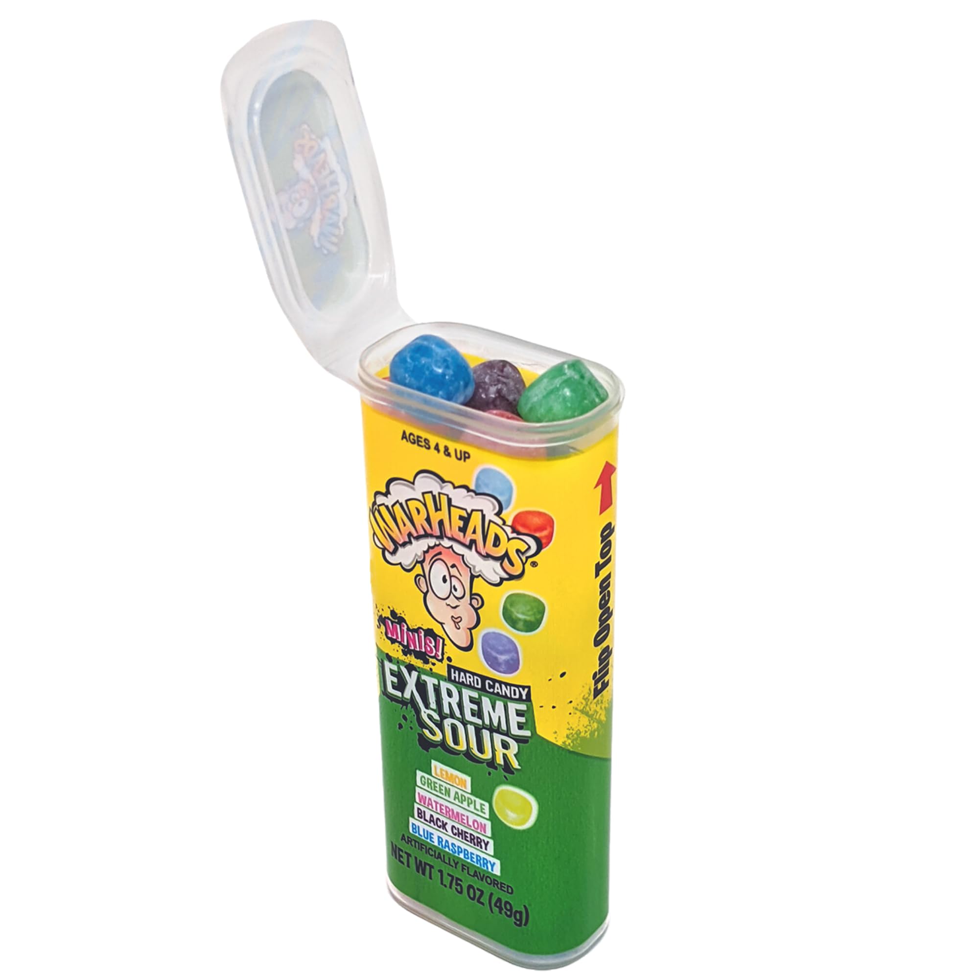 Sweetzo Warheads Minis resealable container keeps candies fresh between uses.