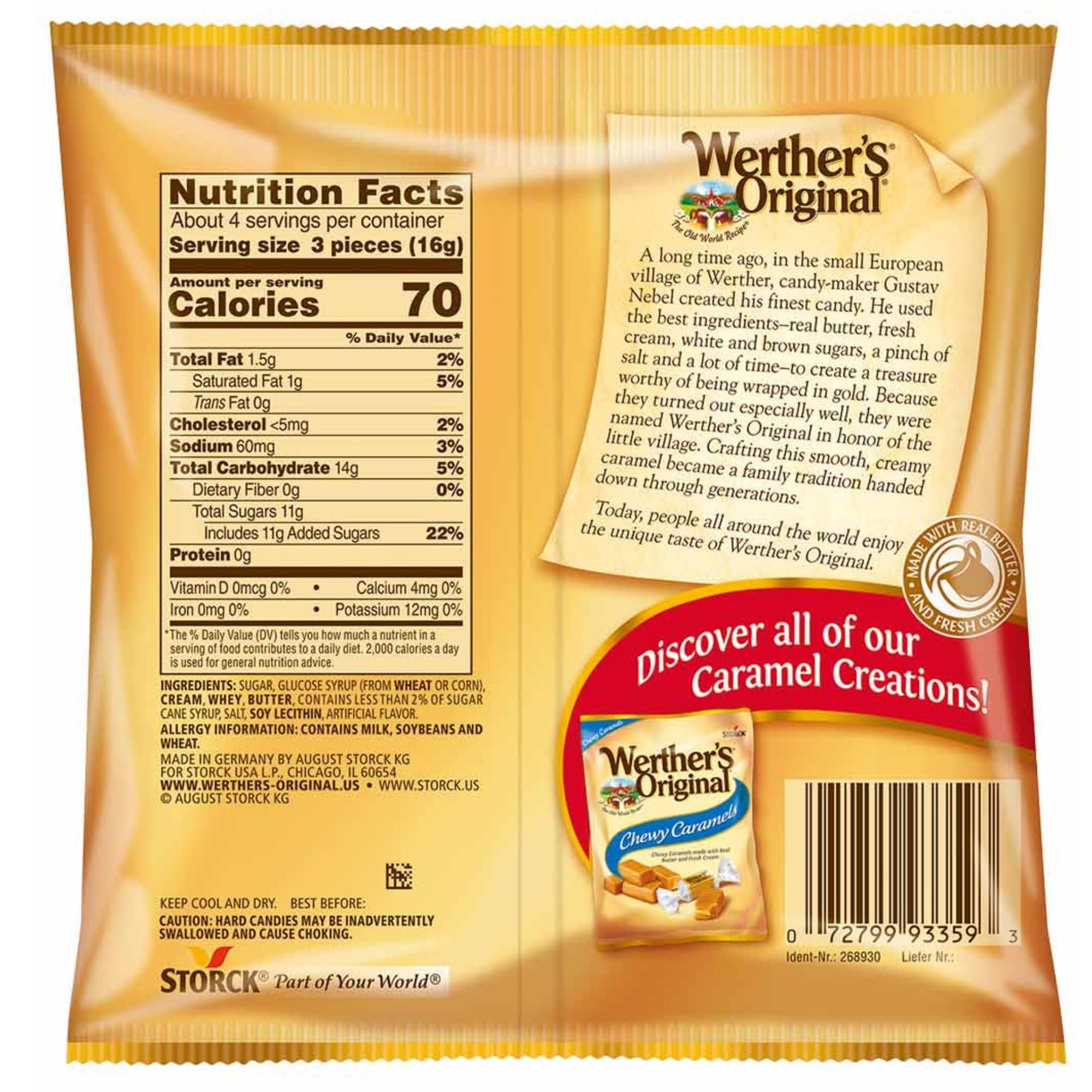 Sweetzo Werther's Original caramel candy individually wrapped for freshness on the go