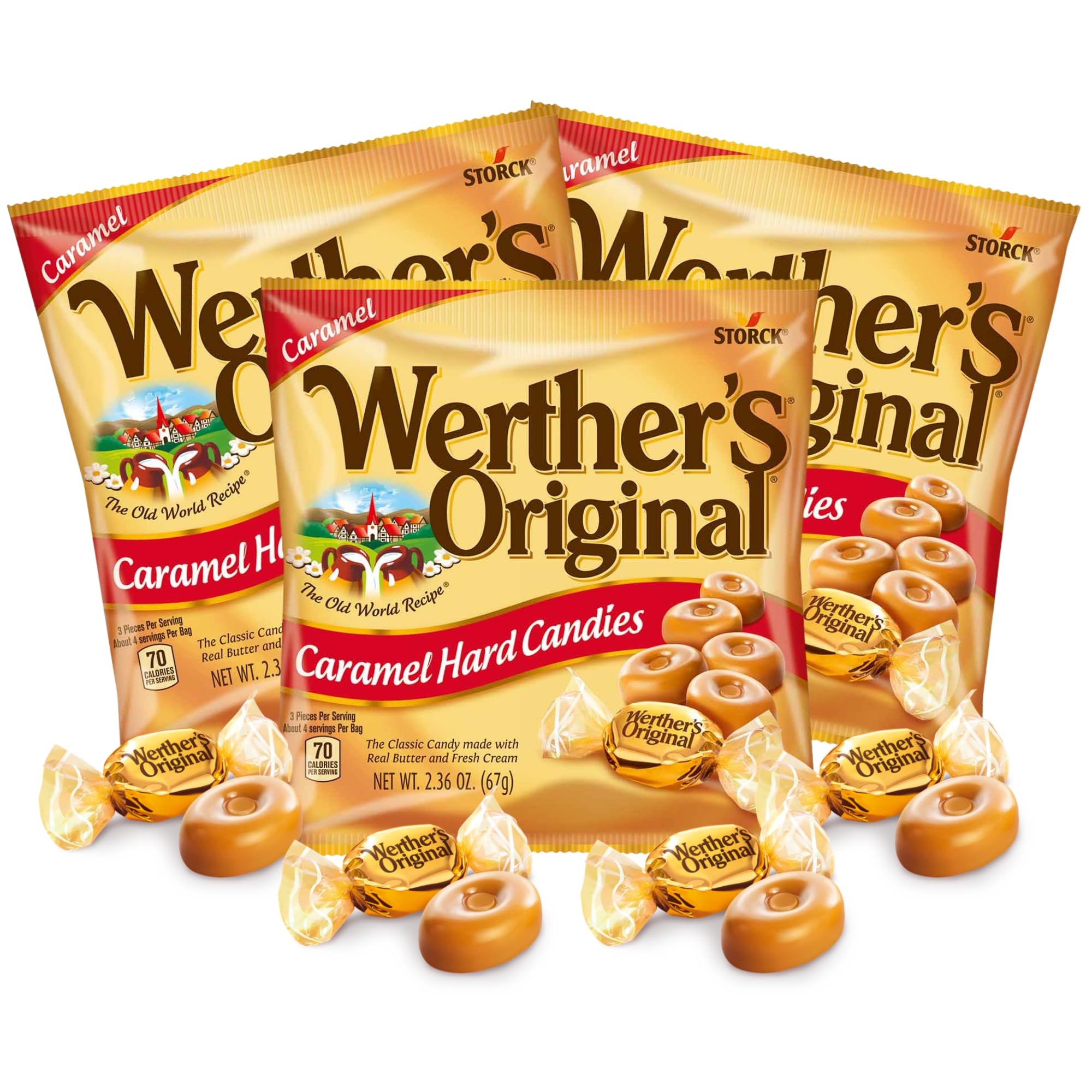 Sweetzo Werther's Original caramel candy pack, convenient 3-pack for sharing
