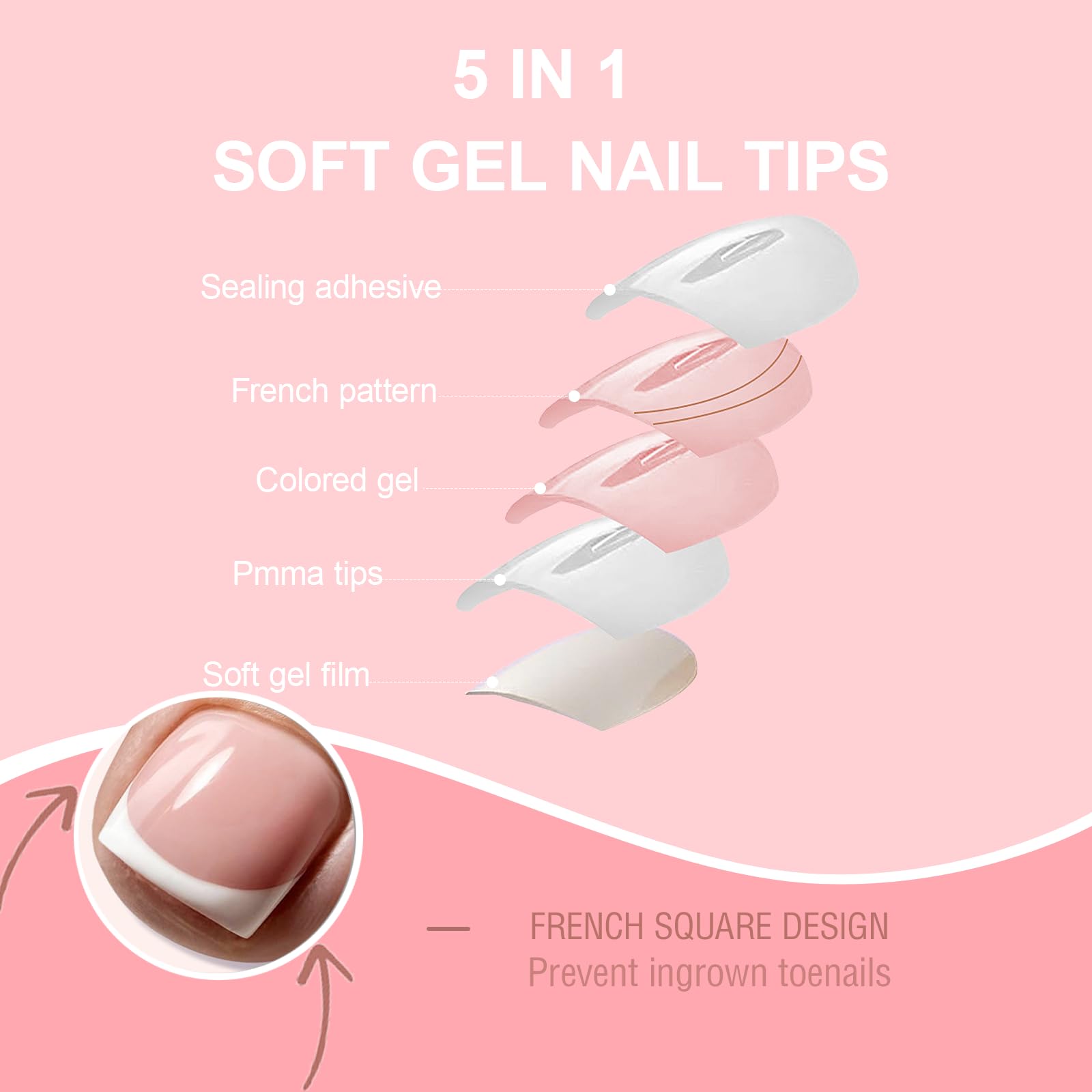 SWETIDY French tip toe nails close-up for salon-style home manicure