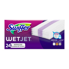 Swiffer WetJet pad refill with absorb strip traps dirt deep inside.