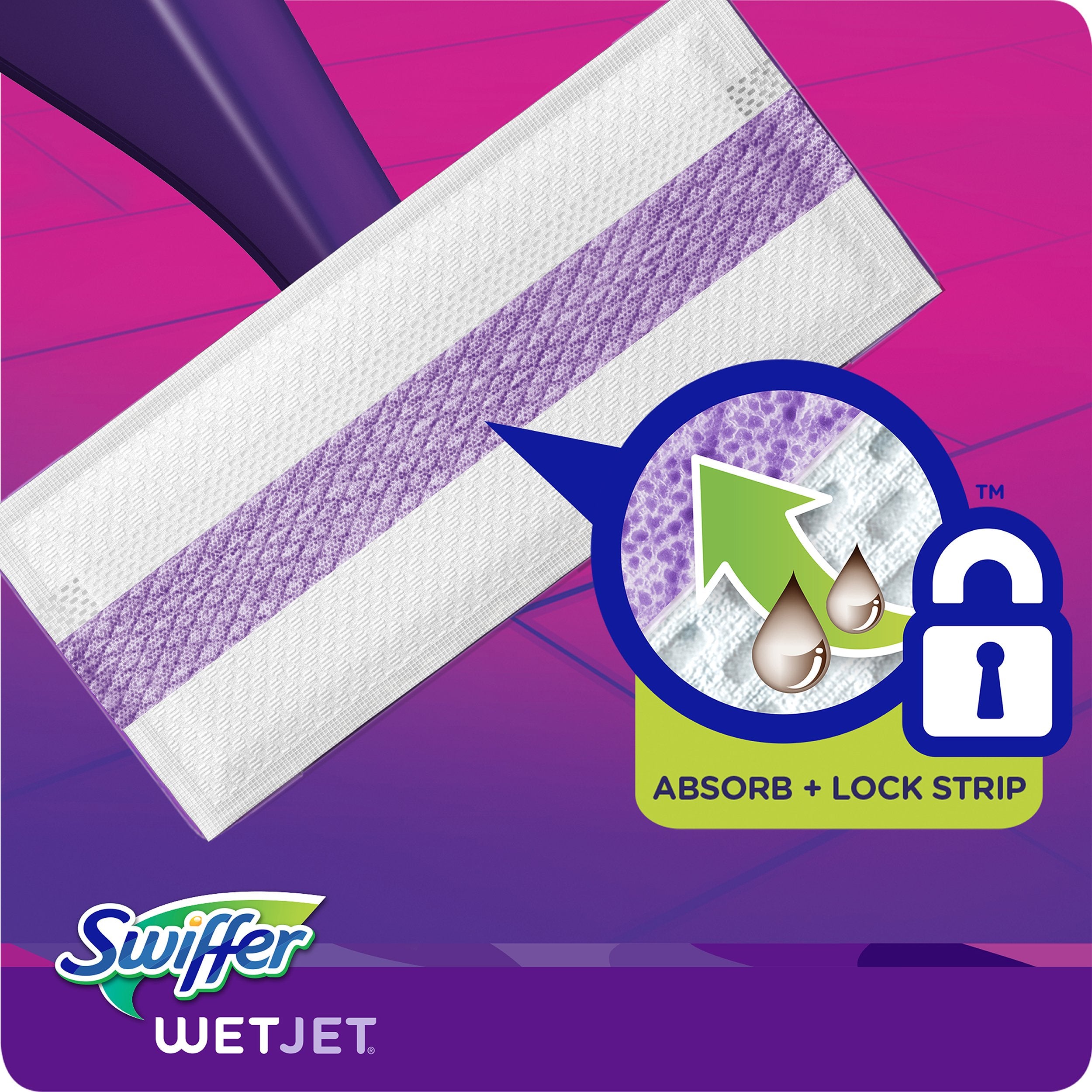 Swiffer WetJet pad refill solution-compatibility label demonstrates options.
