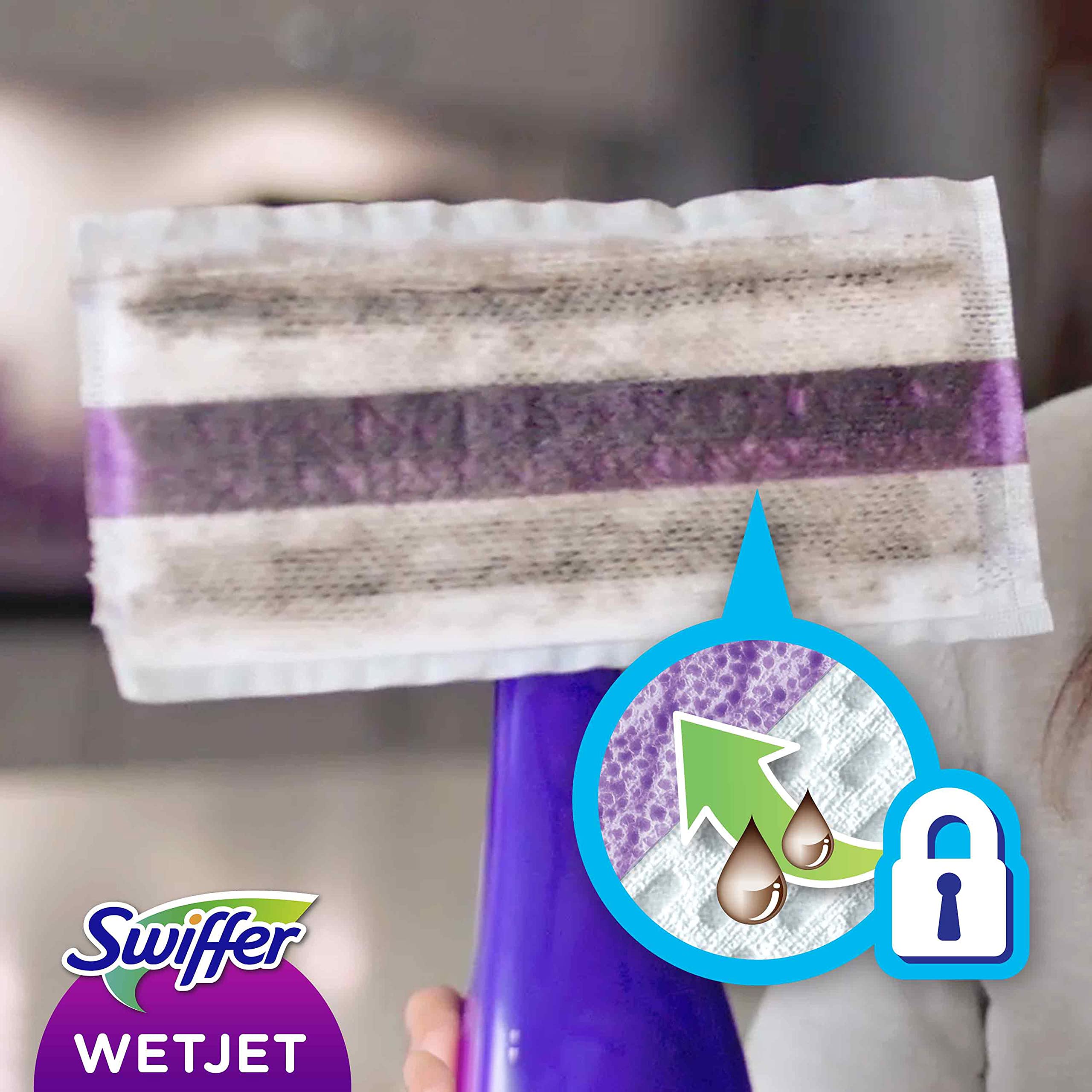 Swiffer WetJet mop head designed for parquet-safe cleaning