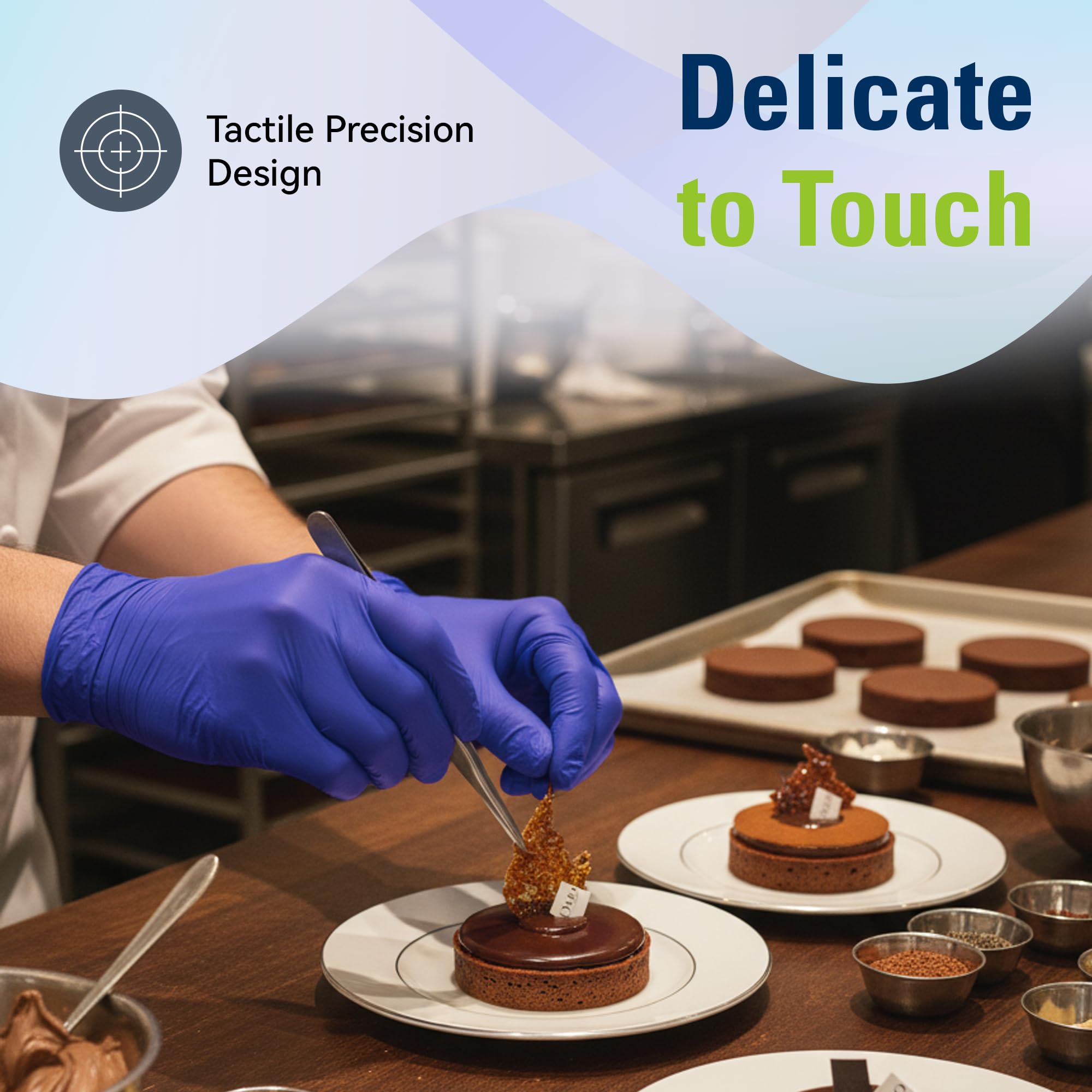 SWIFTLITE food-safe nitrile gloves with textured fingertips for grip in wet conditions.