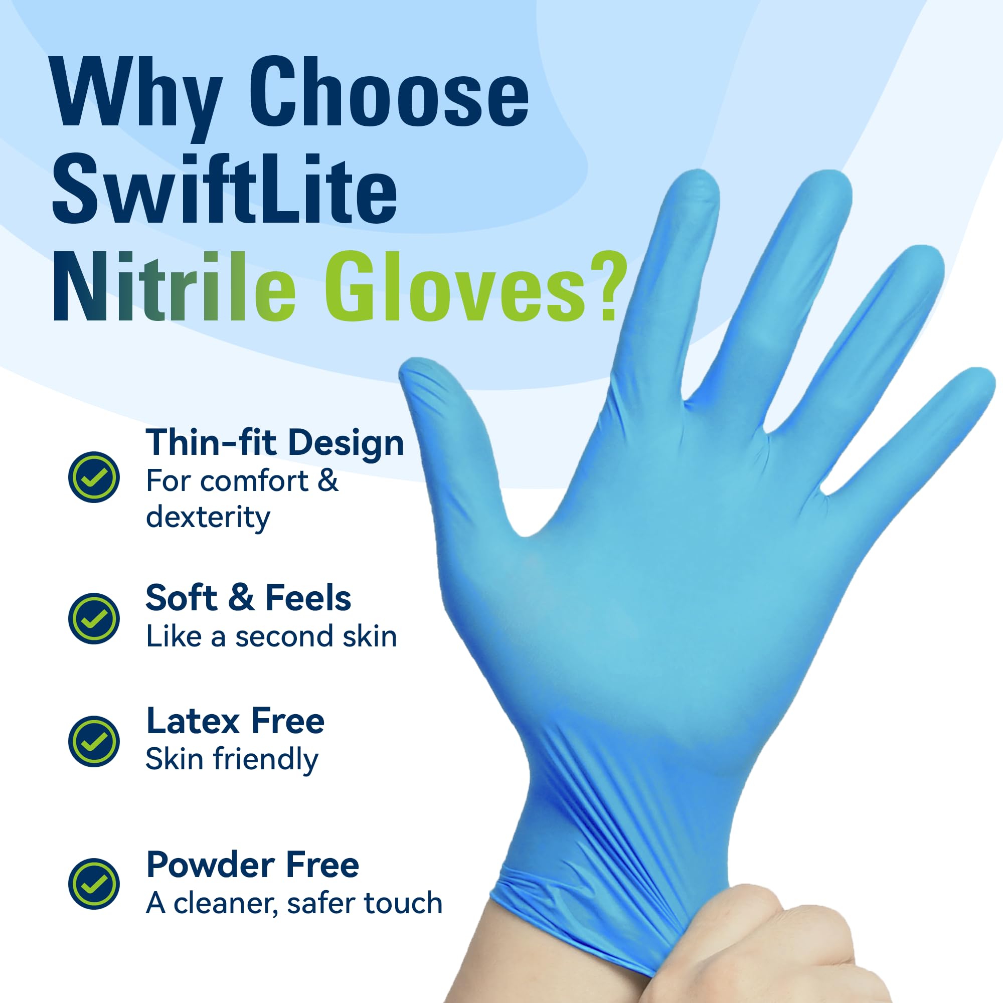 SWIFTLITE nitrile gloves powder-free and oil-resistant for slippery ingredients.