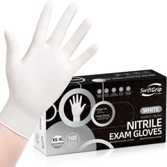 SwiftGrip disposable nitrile exam gloves in a box of 100 for medical and daily tasks.