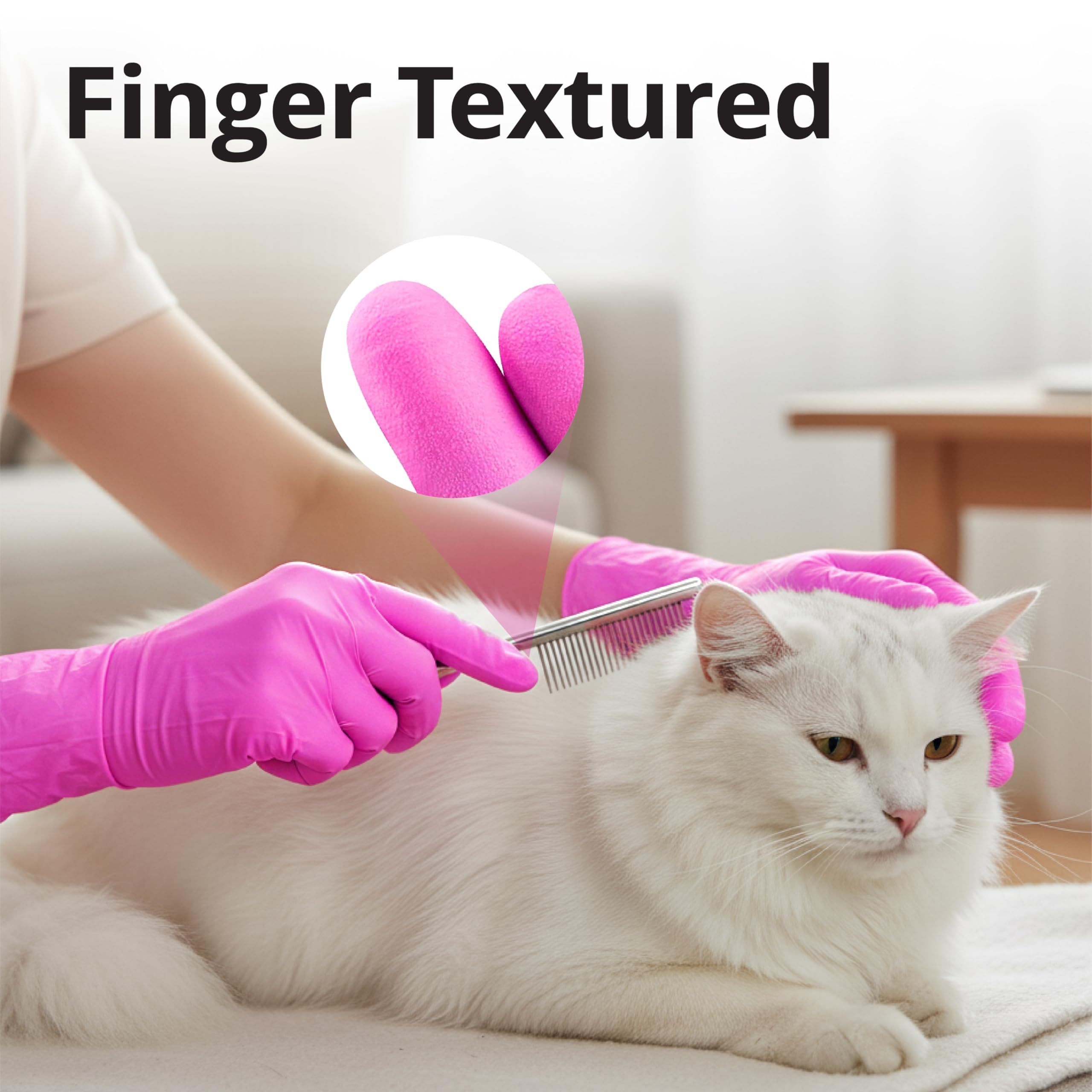 SwiftGrip pink food-safe nitrile gloves for food handling and processing.