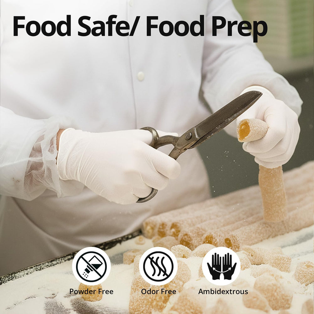 SwiftGrip food-safe nitrile gloves with certification for food handling.