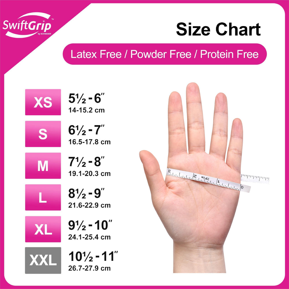 SwiftGrip pink nitrile gloves suitable for epoxy resin work.