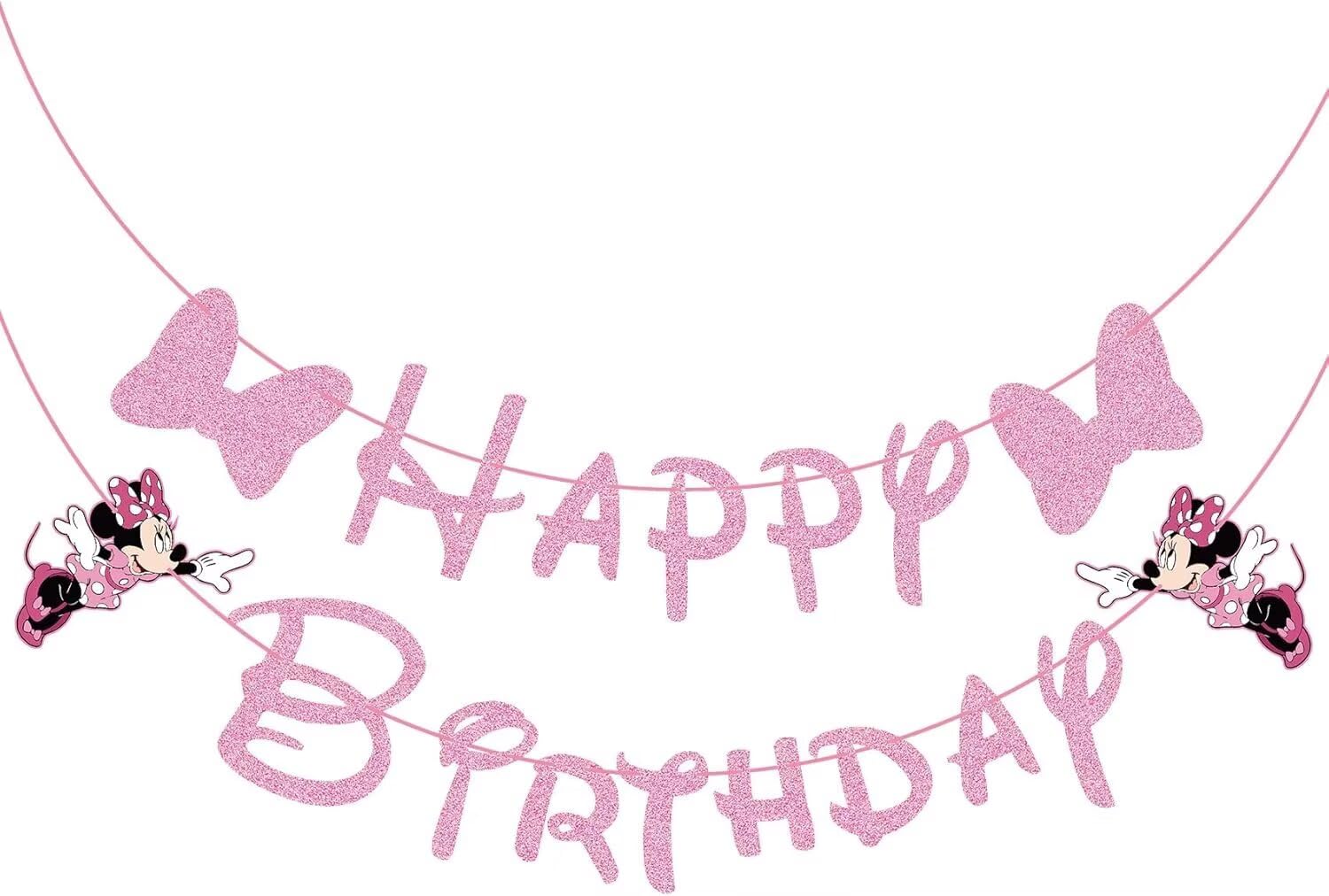 Swiftion Pink Mouse Happy Birthday Banner displays a bold 45-inch backdrop for a cheerful party.