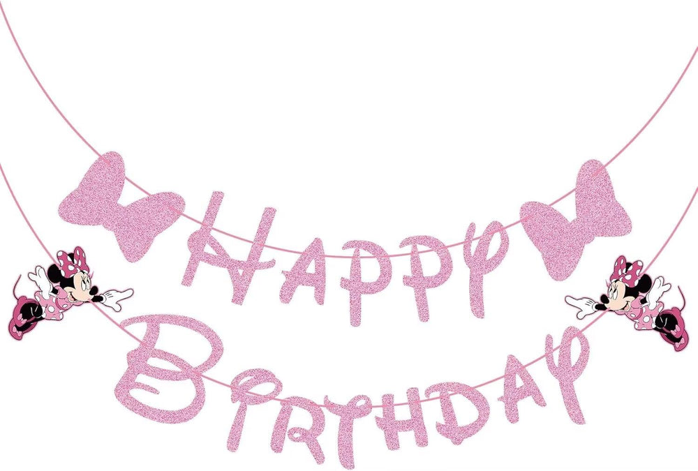 Swiftion Pink Mouse Happy Birthday Banner displays a bold 45-inch backdrop for a cheerful party.