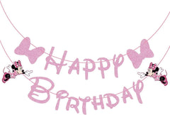 Swiftion Pink Mouse Happy Birthday Banner displays a bold 45-inch backdrop for a cheerful party.