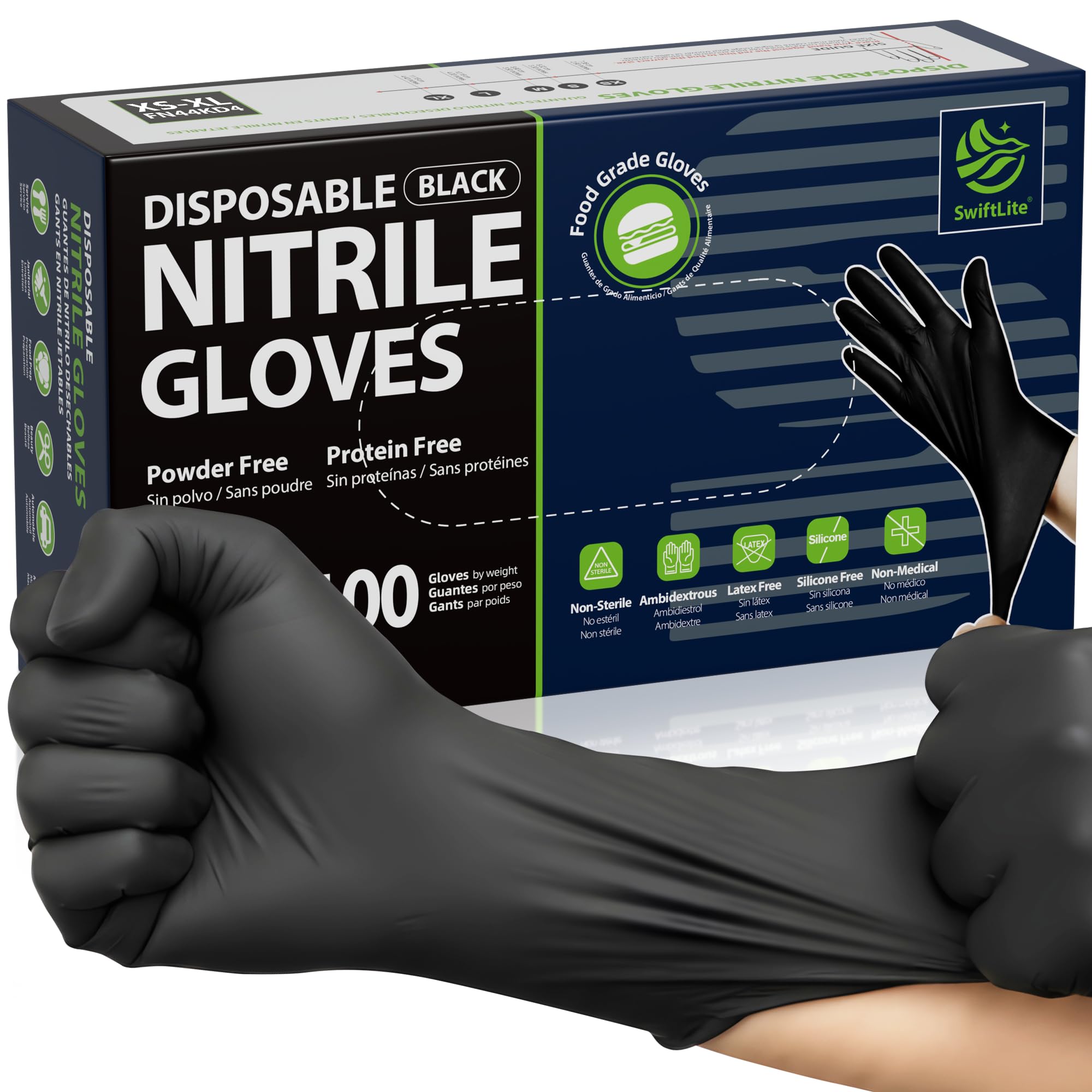 SwiftLite nitrile gloves in a box for convenient storage and quick replacement.