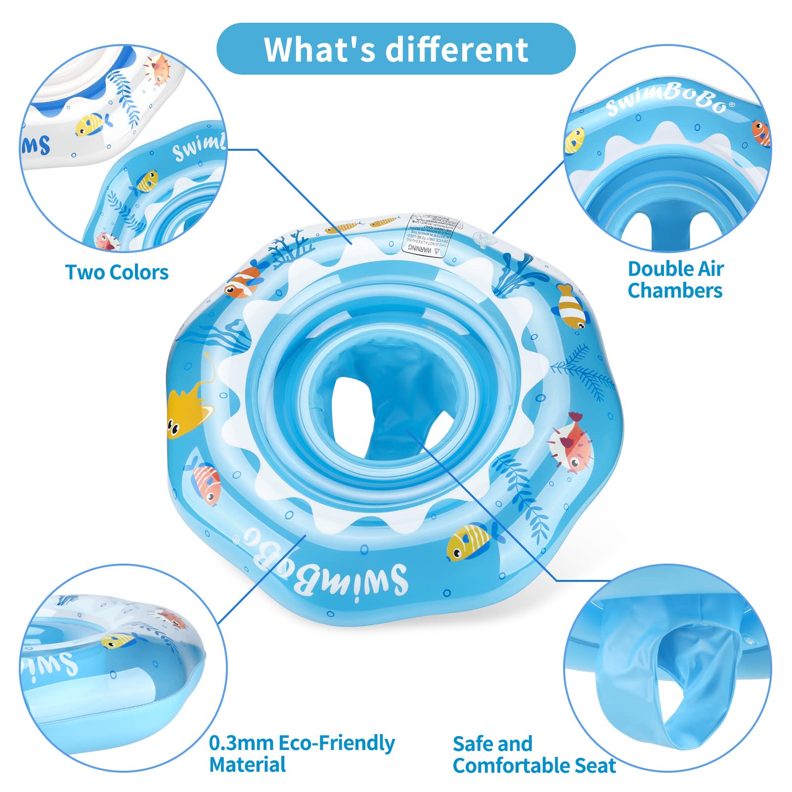Swimbobo durable leak-proof PVC material keeps baby afloat safely.