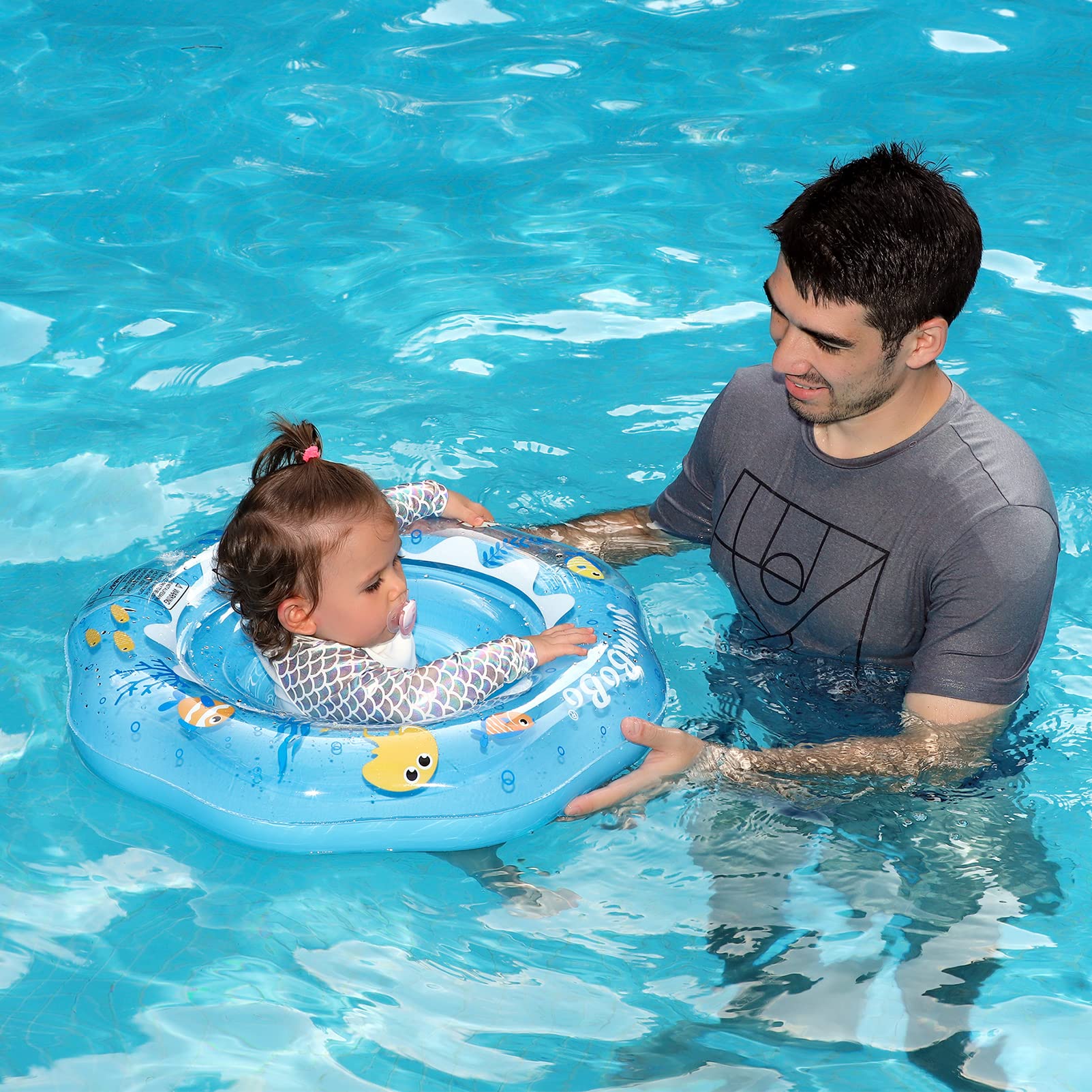 Swimbobo pool toy with two air chambers; easy inflation and quick deflation.