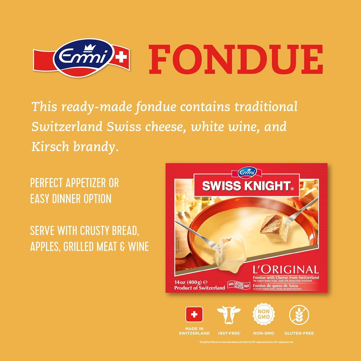 Swiss Knight L’Originale packaging highlights Non-GMO and Swiss provenance.