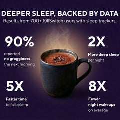 Switch Killswitch sleep aid with measuring scoop showcases sugar-free cocoa ready to mix.