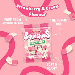 Swizzels Squashies Strawberry & Cream resealable bag keeps treats fresh longer.