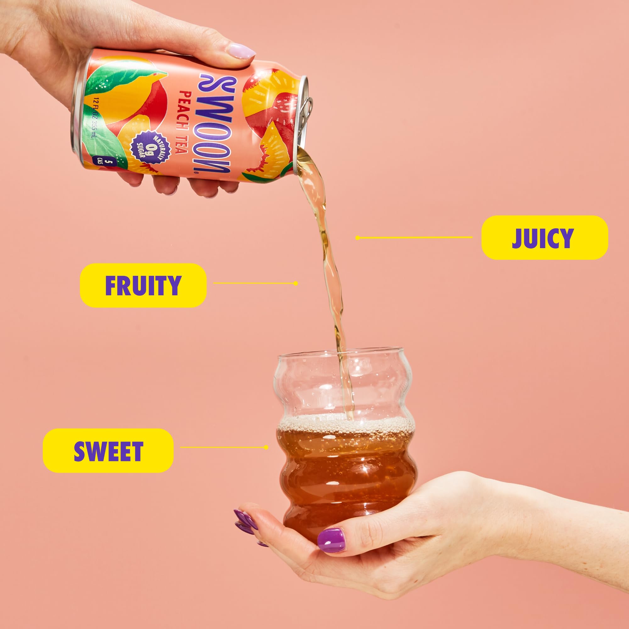Swoon Peach Tea can shows vitamin C boost per can