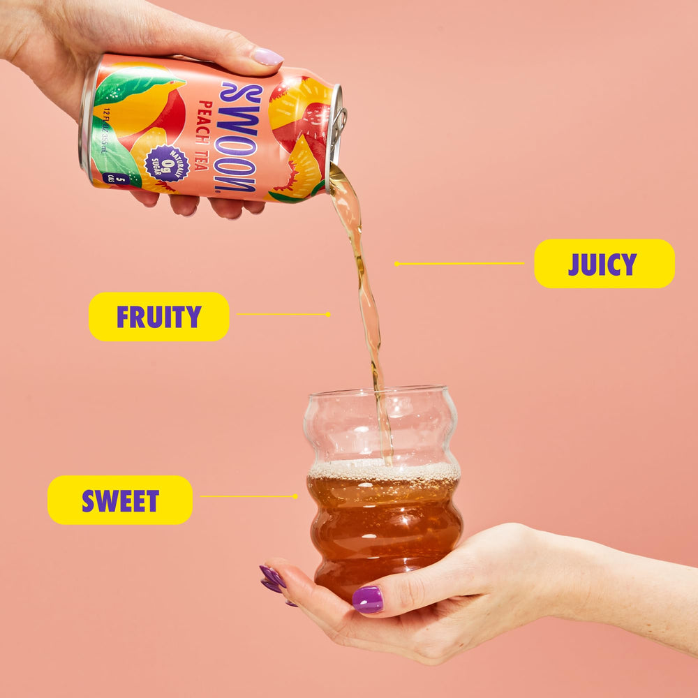 Swoon Peach Tea can shows vitamin C boost per can