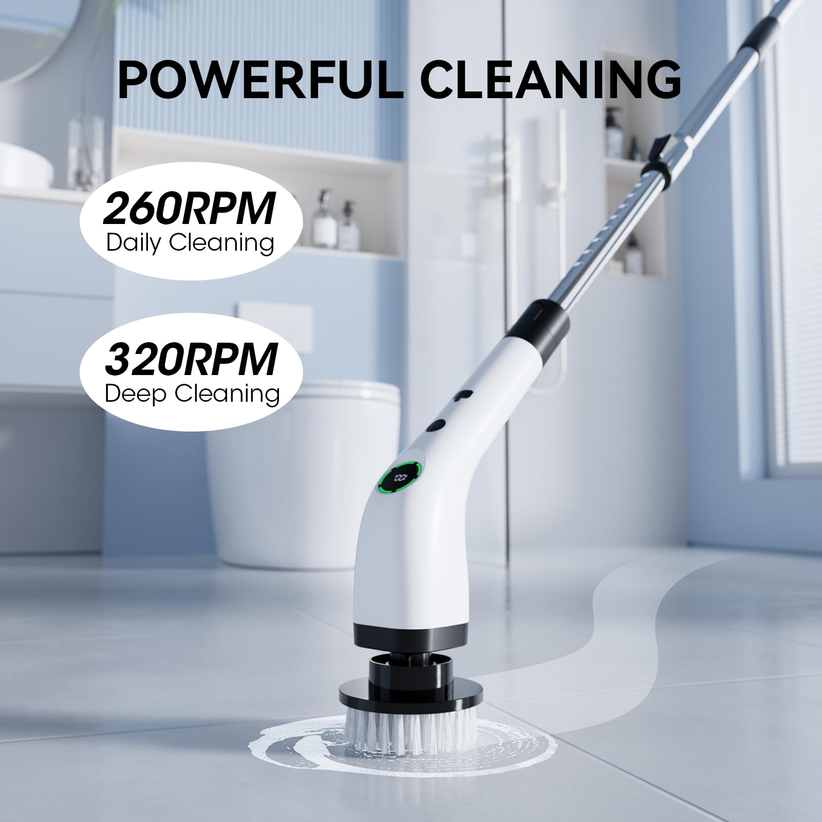 LCD battery display on Swyprrix scrubber shows power level clearly